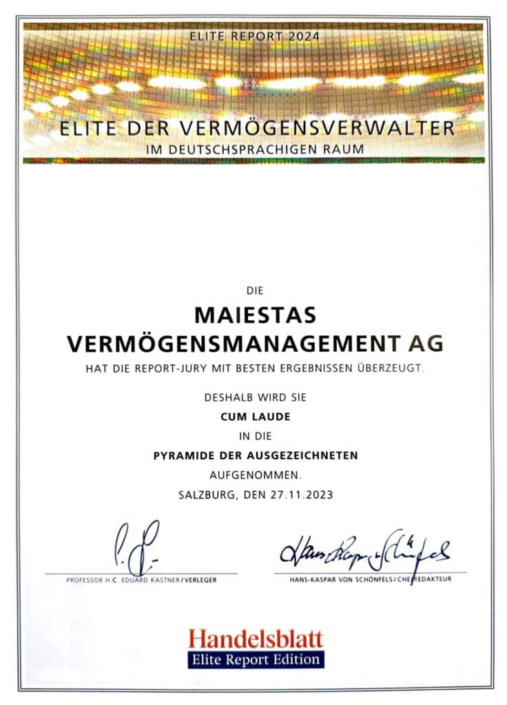 MAIESTAS, ueber-uns, auszeichnungen, Elite der Vermoegensverwalter, Handelsblatt, Elite Report